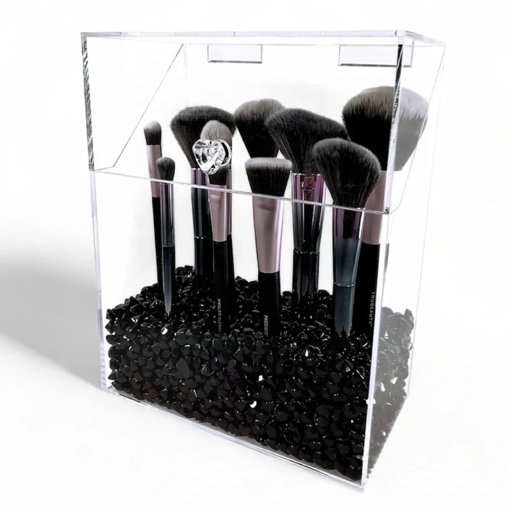 Large Clear Acrylic Makeup Brush Organizer Dustproof Holder Lid Box NEW